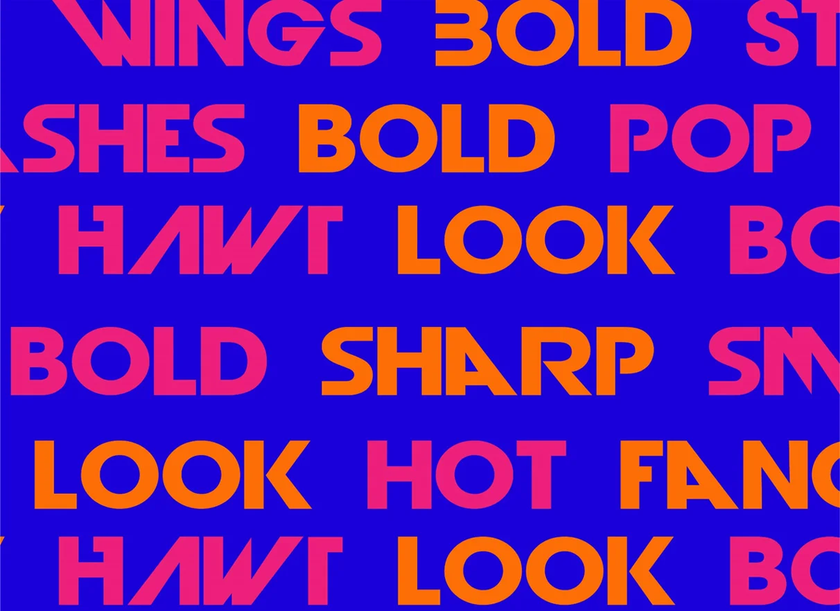 A blue background featuring various words scattered across the surface