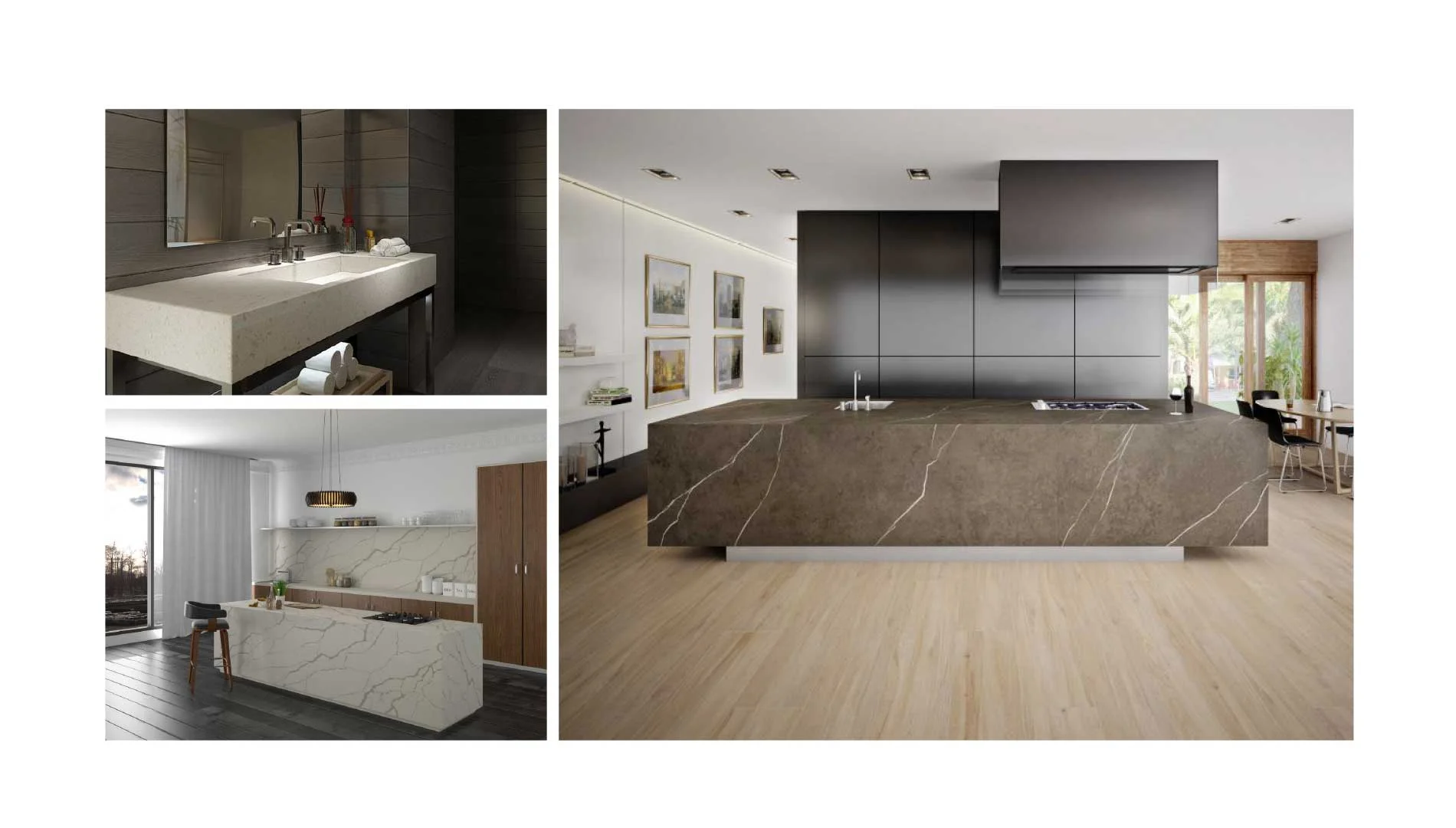 A collage featuring a kitchen, bathroom, and living room | Quorastone A collage featuring a kitchen, bathroom, and living room | Quorastone