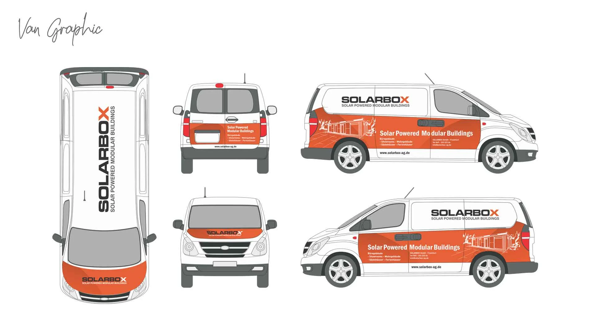 SolarBox van graphics: clean and professional vehicle design for modular building services